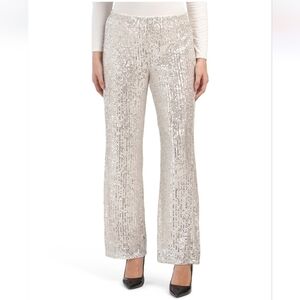 CECE Allover Sequin Sylver Champagne Pants